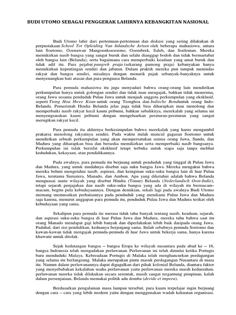 Budi Utomo Sebagai Penggerak Lahirnya Kebangkitan Nasional | PDF