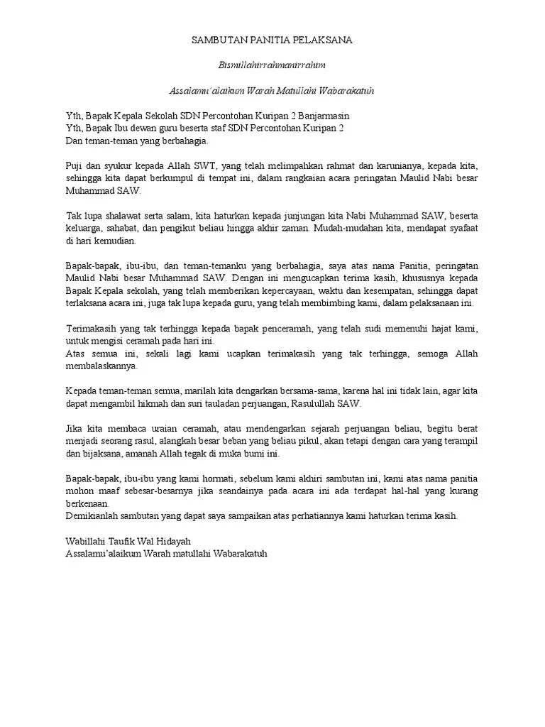Contoh Kata Sambutan Panitia Maulid
