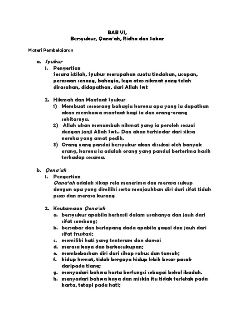 BAB VI, Bersyukur, Qana&rsquo;Ah, Sabar | PDF