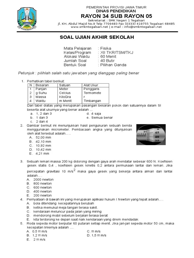 Format Soal Ujian Akhir Sekolah | PDF