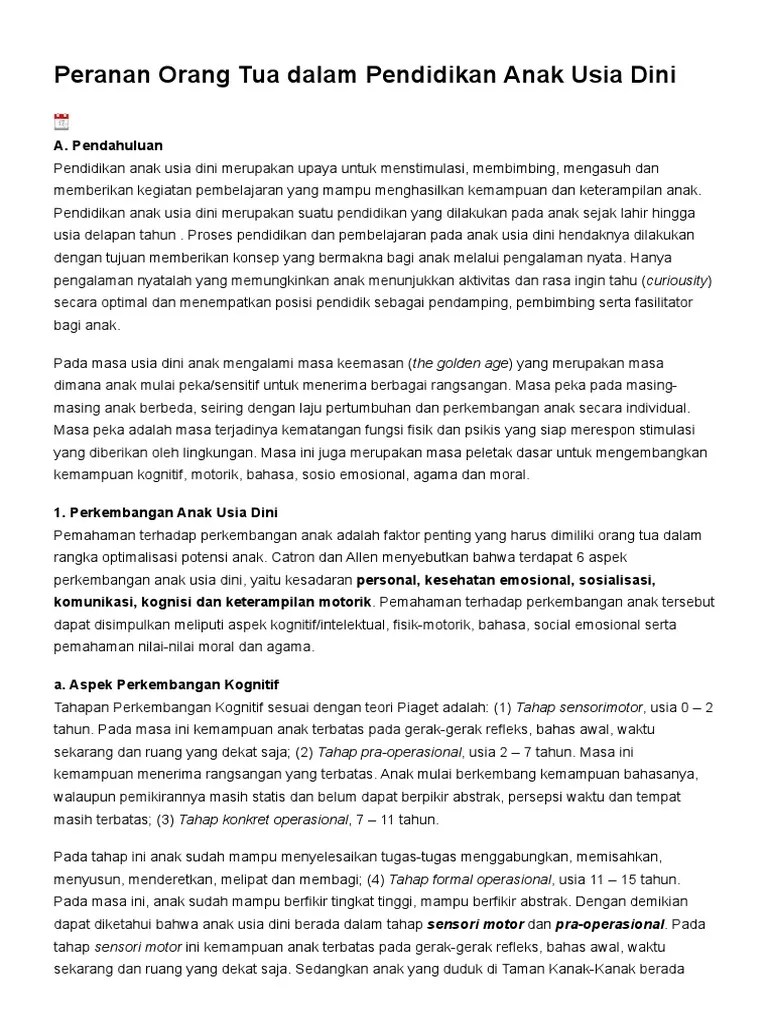 Peranan Orang Tua Dalam Pendidikan Anak Usia Dini - Berita Palm Kids School  | PDF