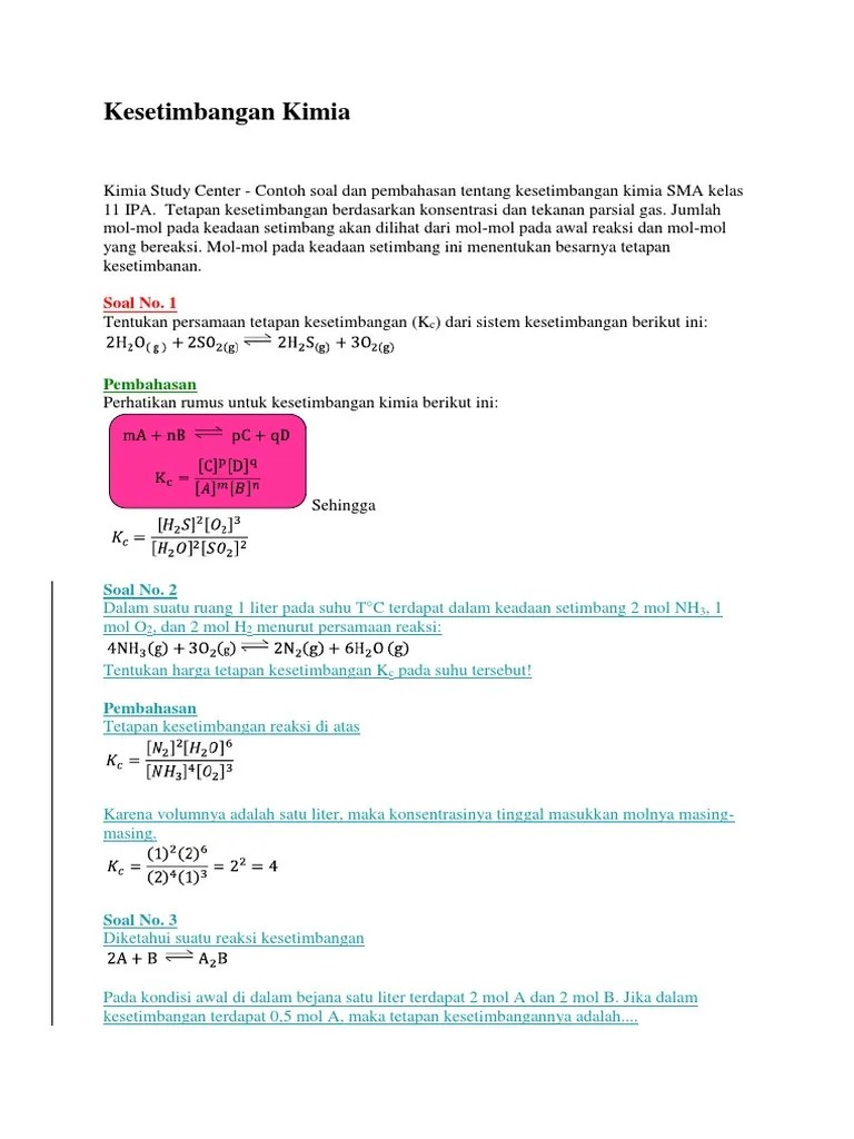 Soal Kimia Materi Kesetimbangan Kimia