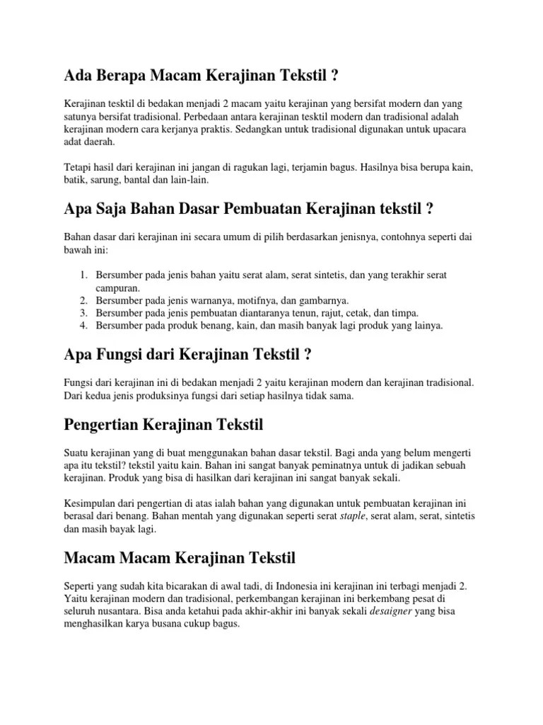 Macam Kerajinan Tekstil | PDF