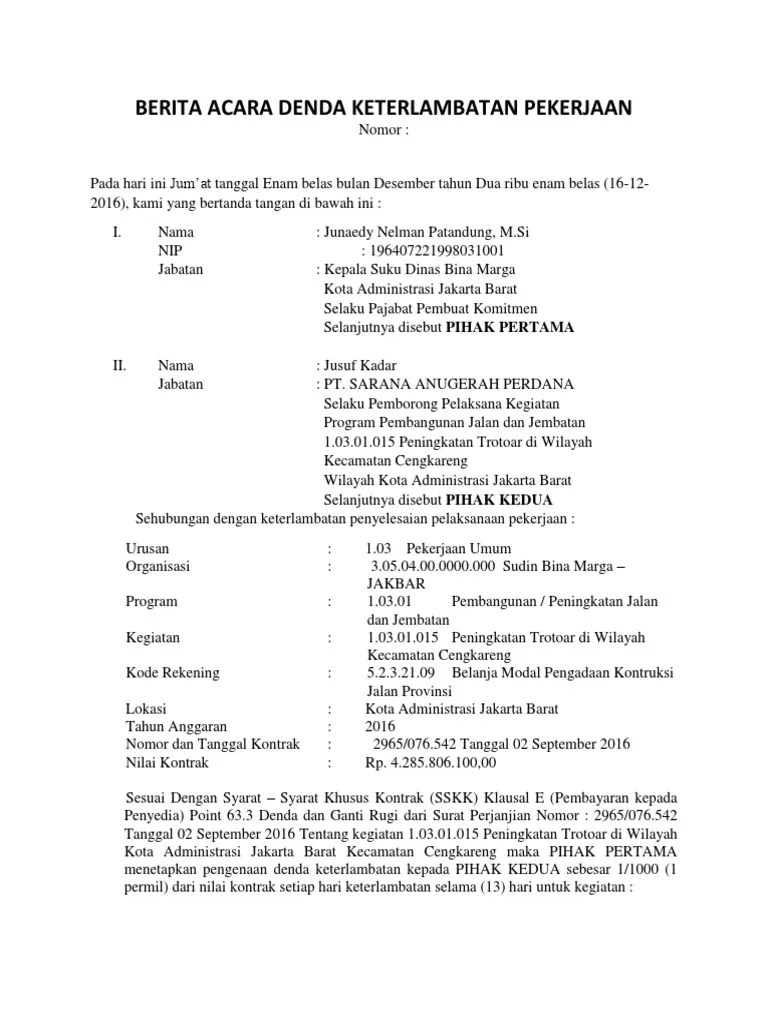 Berita Acara Denda Keterlambatan Pekerjaan | PDF