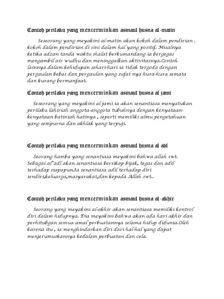 Contoh Perilaku Yang Mencerminkan Asmaul Husna Al Wakil – Berbagai Contoh