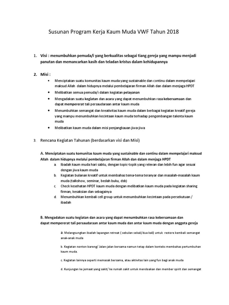 Susunan Program Kerja Kaum Muda VWF Tahun 2018 | PDF