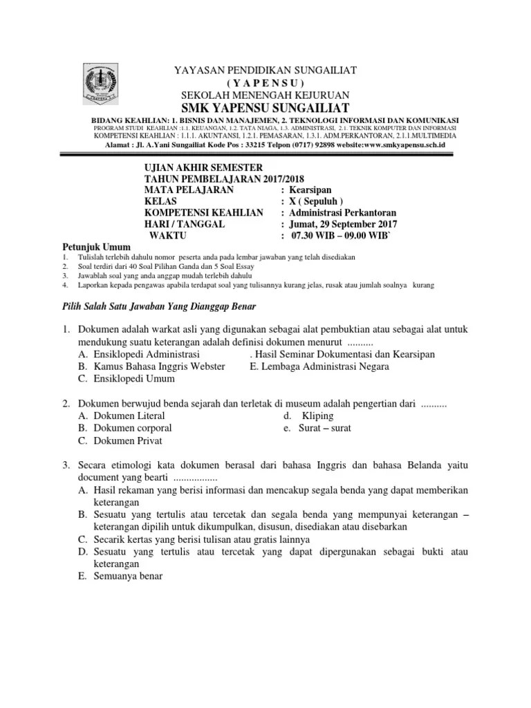 Soal Kearsipan | PDF