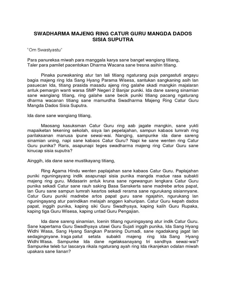 Contoh Teks Dharma Wacana Bahasa Bali - Berbagai Teks Penting