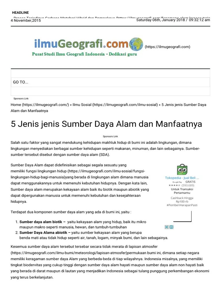 Jenis Jenis Sumber Daya Alam Di Indonesia