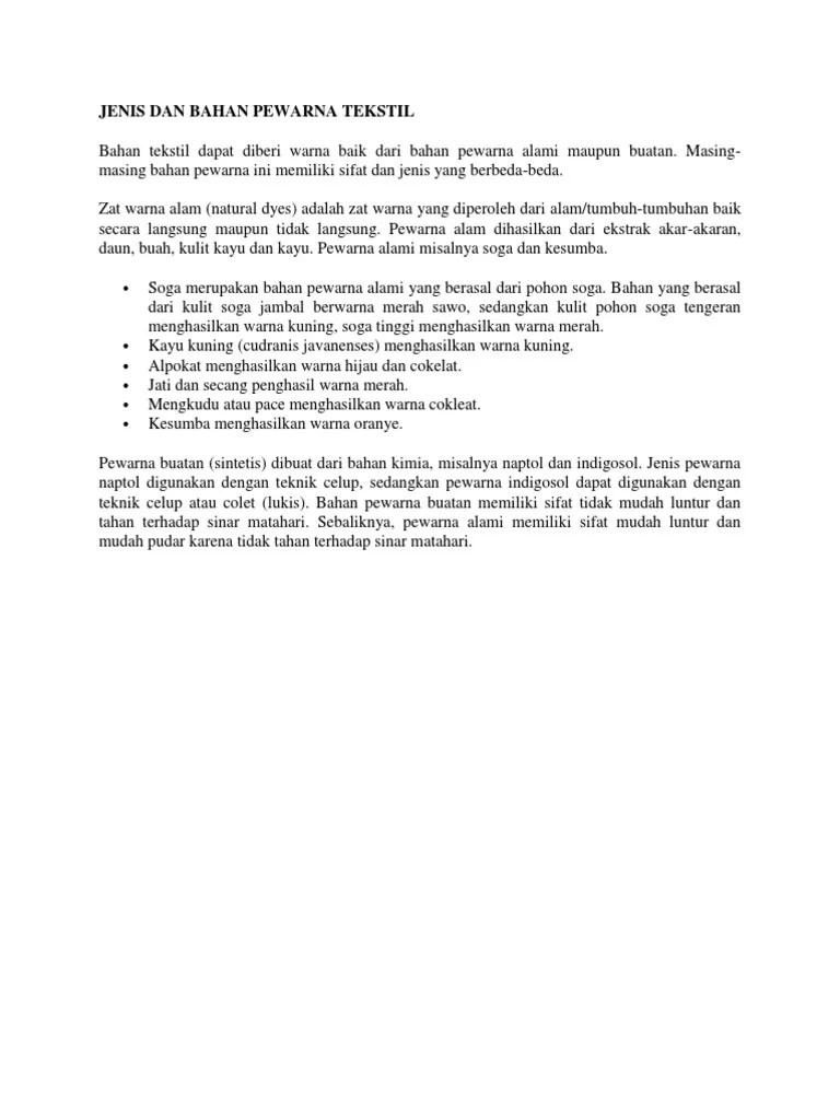 Jenis Dan Bahan Pewarna Tekstil | PDF