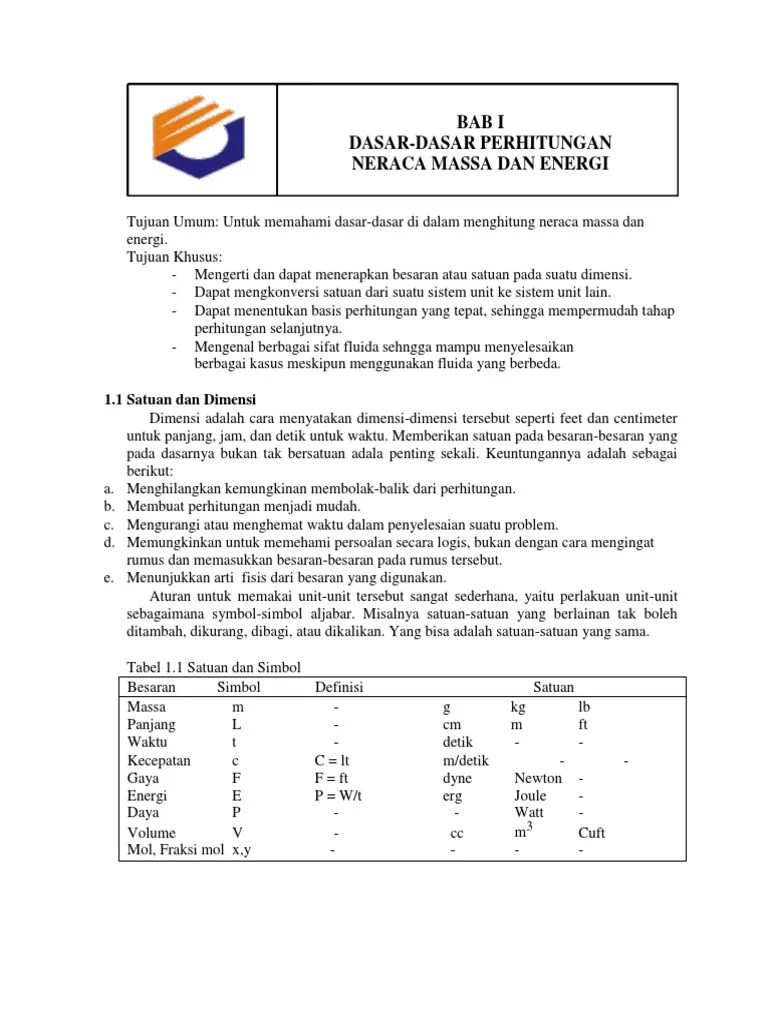 Neraca Massa Dan Neraca Energi | PDF