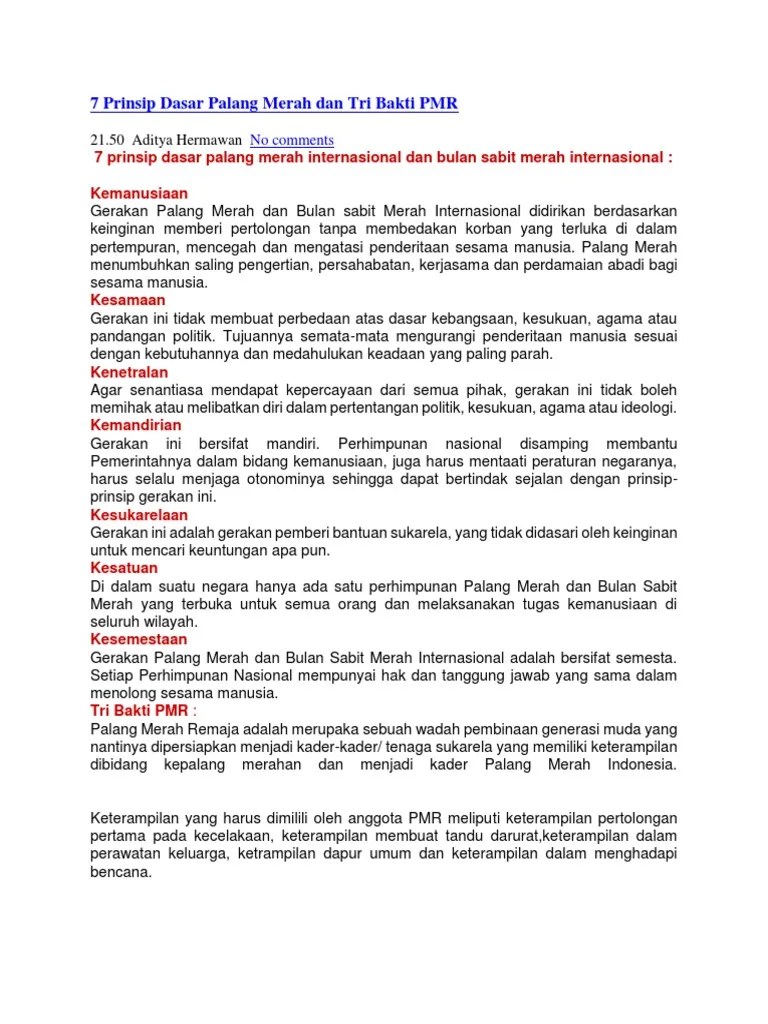 7 Prinsip Dasar Palang Merah Dan Tri Bakti PMR | PDF