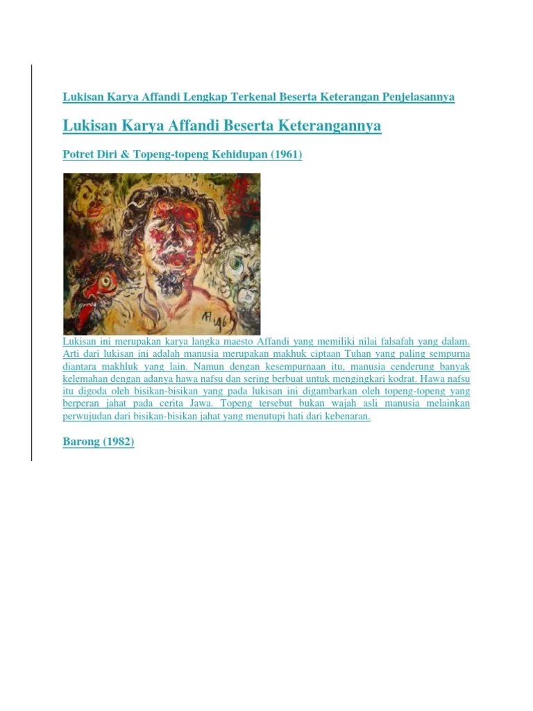 Lukisan Karya Affandi Lengkap Terkenal Beserta Keterangan Penjelasannya |  PDF