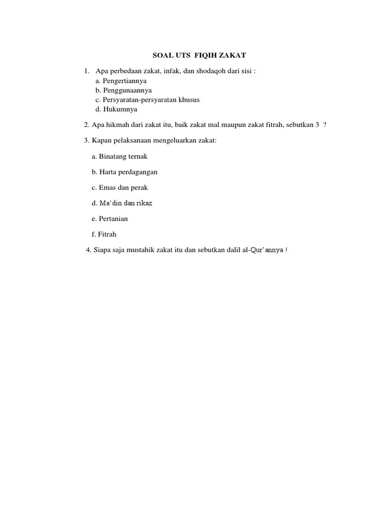 Soal Uts Fiqih Zakat | PDF