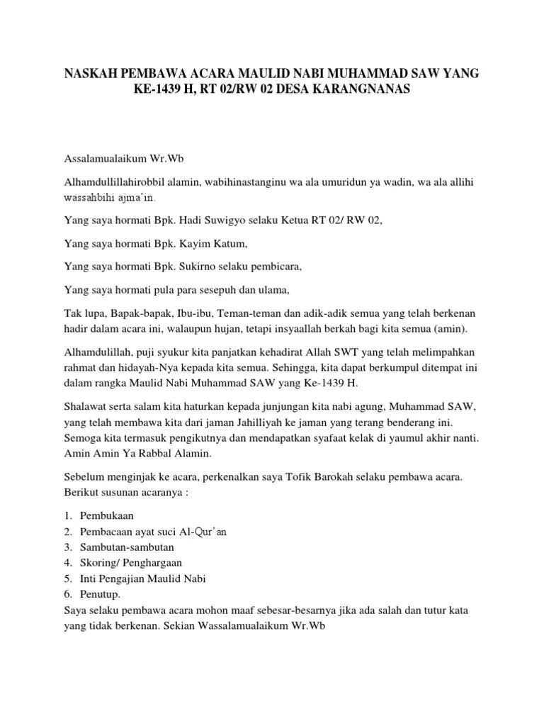 Naskah Pembawa Acara Maulid Nabi Muhammad Saw Yang Ke | PDF