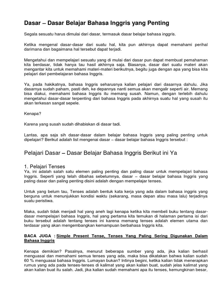 Dasar - Dasar Belajar Bahasa Inggris Yang Penting | PDF