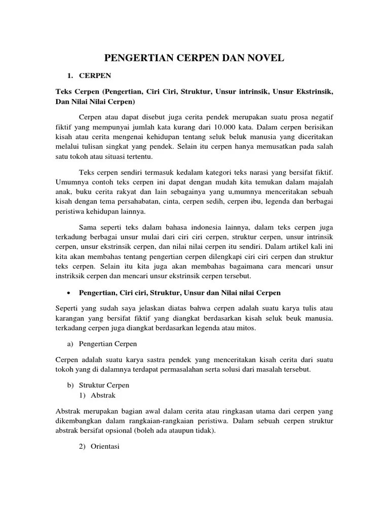 Pengertian Cerpen Dan Novel | PDF