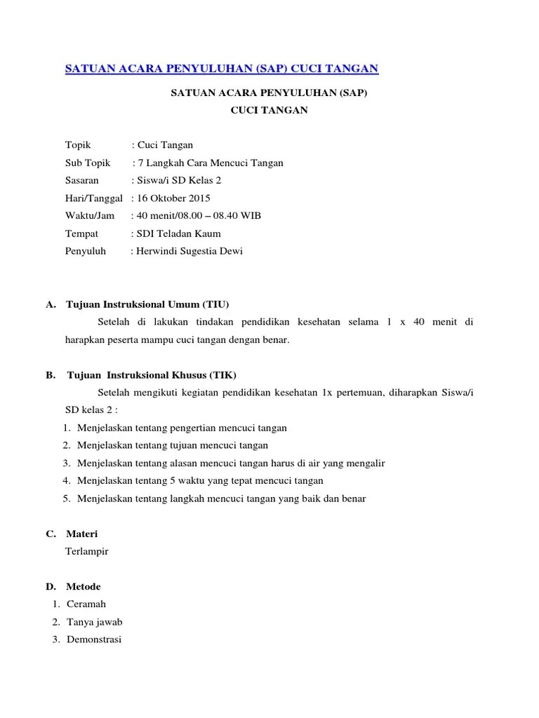 Satuan Acara Penyuluhan Cuci Tangan | PDF