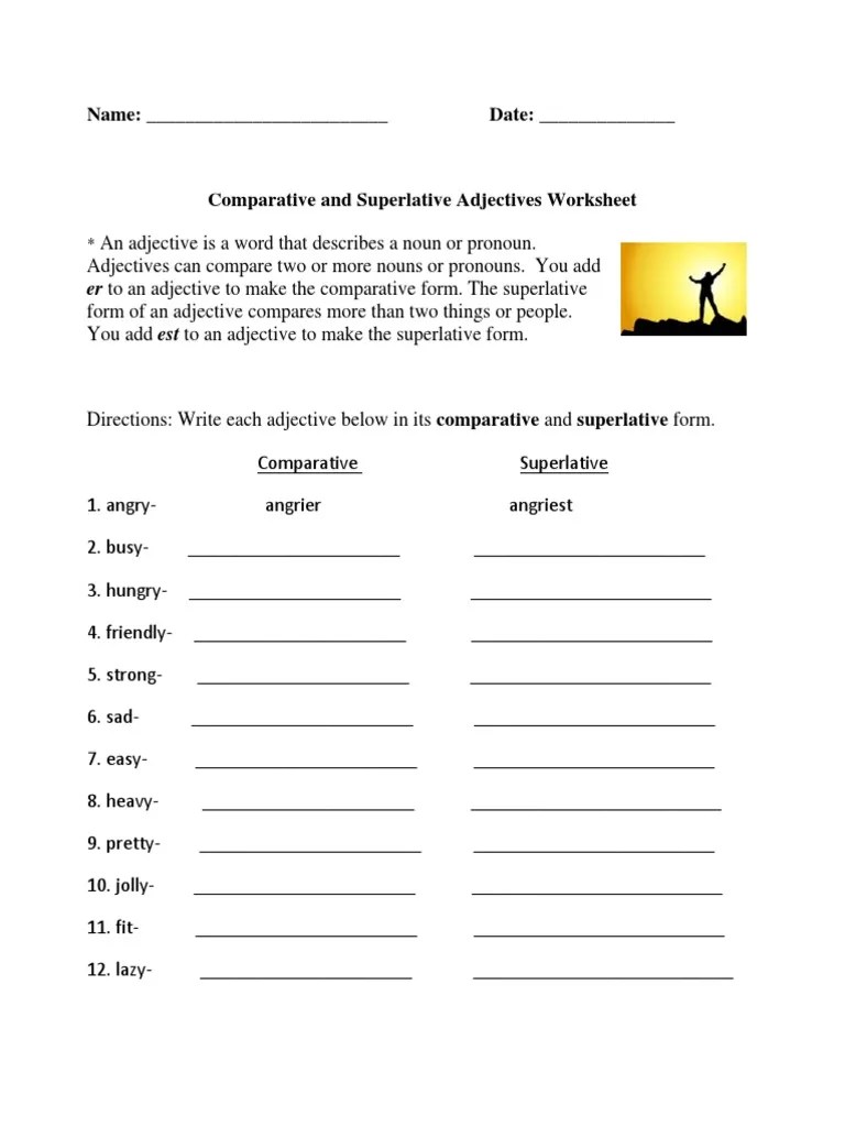 Comparative and Superlative Adjectives Worksheet | PDF | Adjective |  Vocabulary
