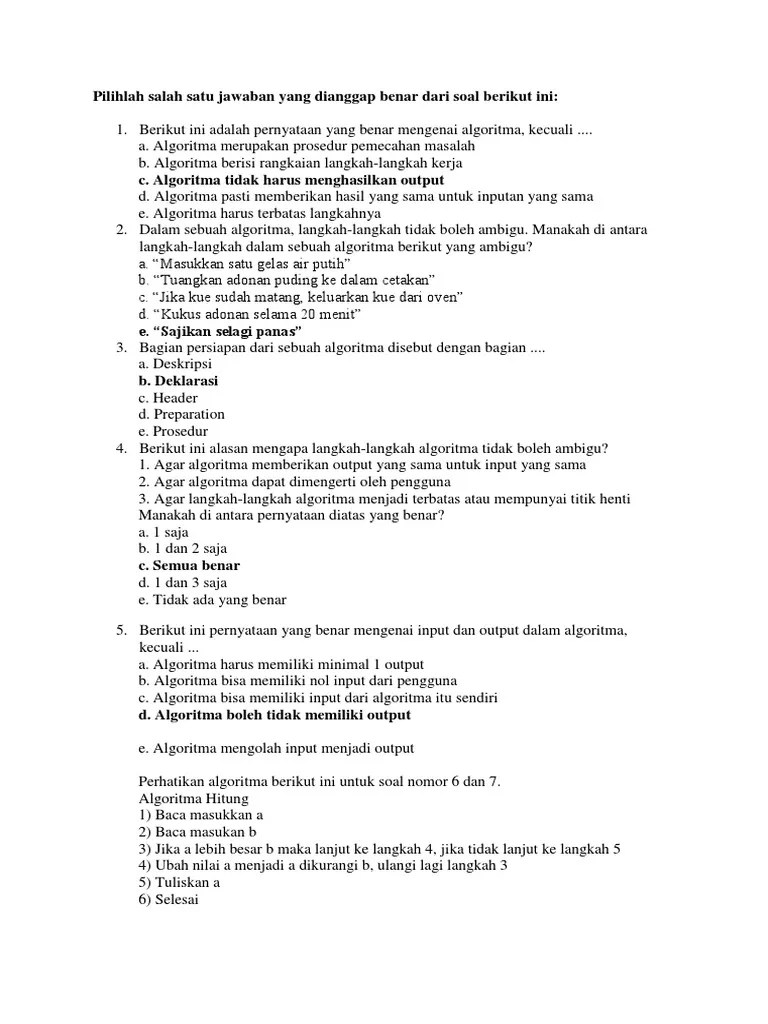 Soal Pemrograman Dasar Kls X | PDF