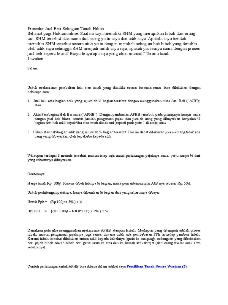 Prosedur Jual Beli Sebagian Tanah Hibah | PDF