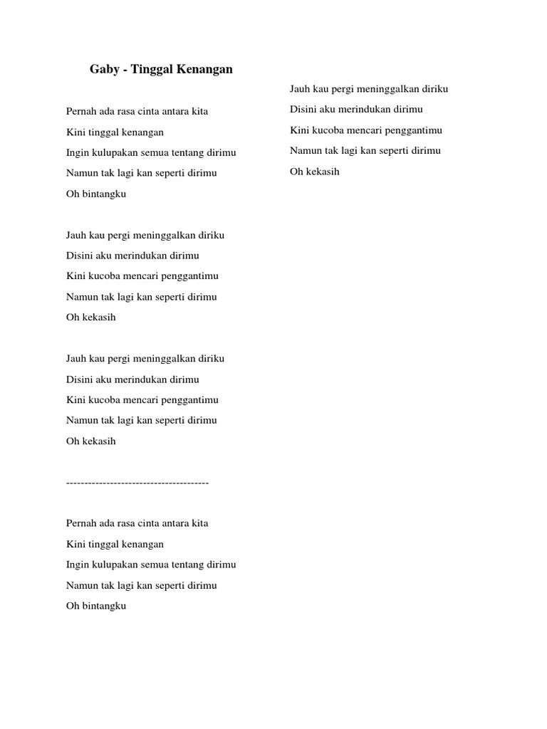 Gaby - Tinggal Kenangan | PDF