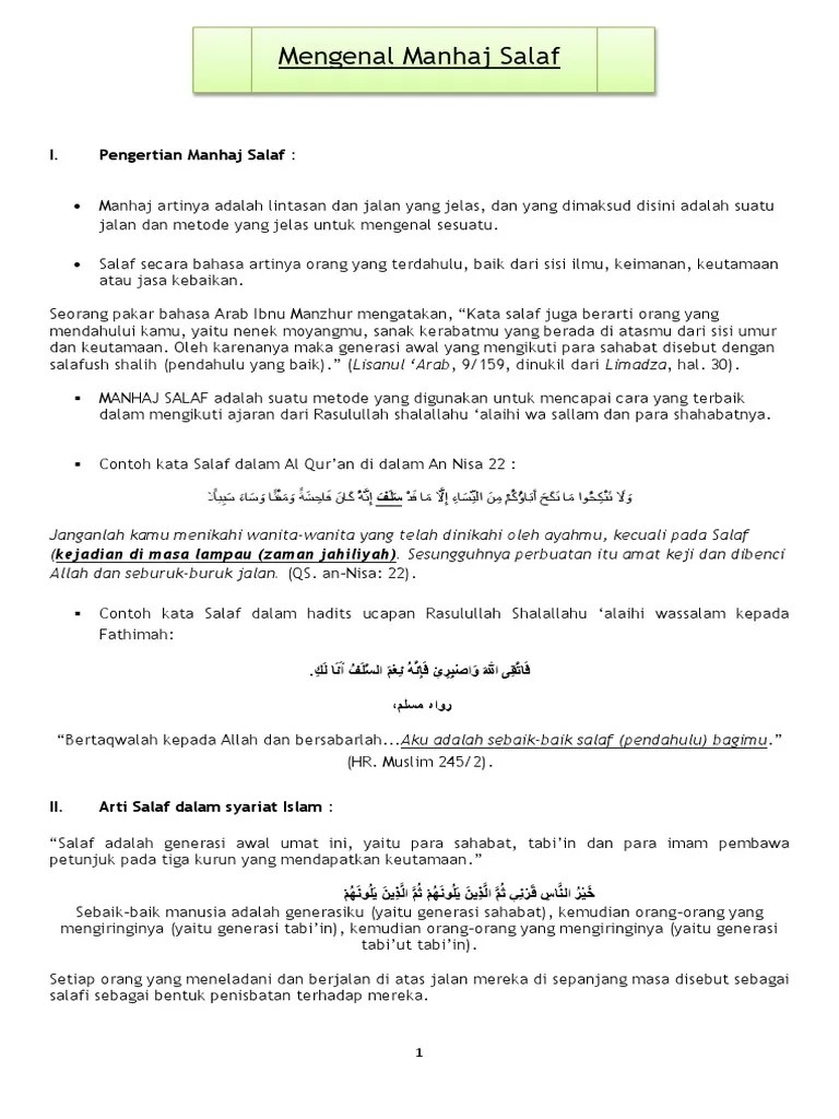 Ringkasan Mengenal Manhaj Salaf | PDF