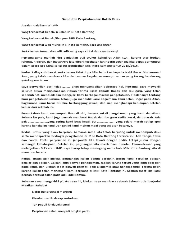 Sambutan Perpisahan Dari Kakak Kelas | PDF