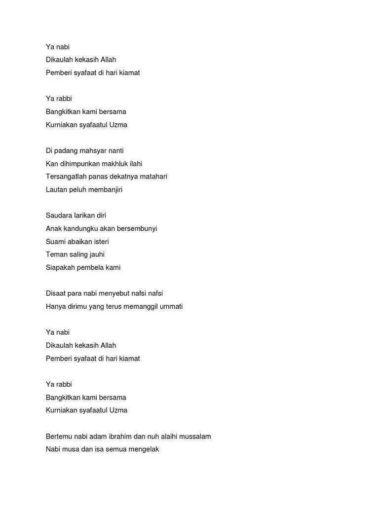 Lirik Lagu Ya Nabi | PDF