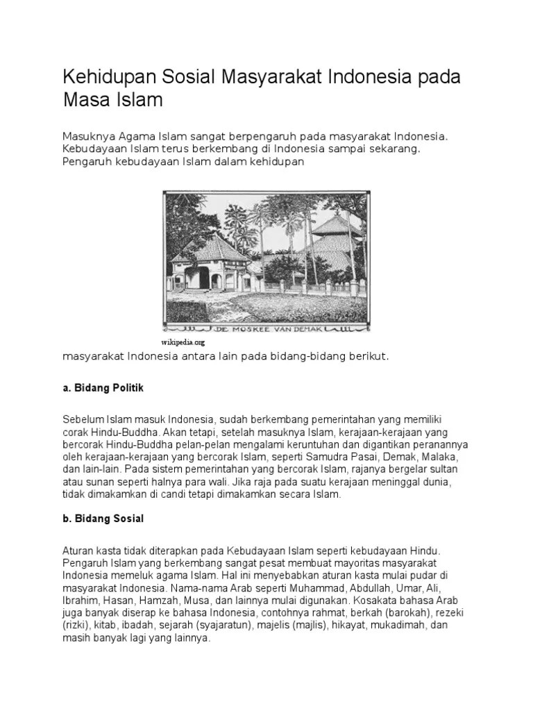 Kehidupan Sosial Masyarakat Indonesia Pada Masa Islam | PDF