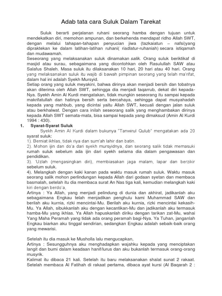 Adab Tata Cara Suluk Dalam Tarekat | PDF