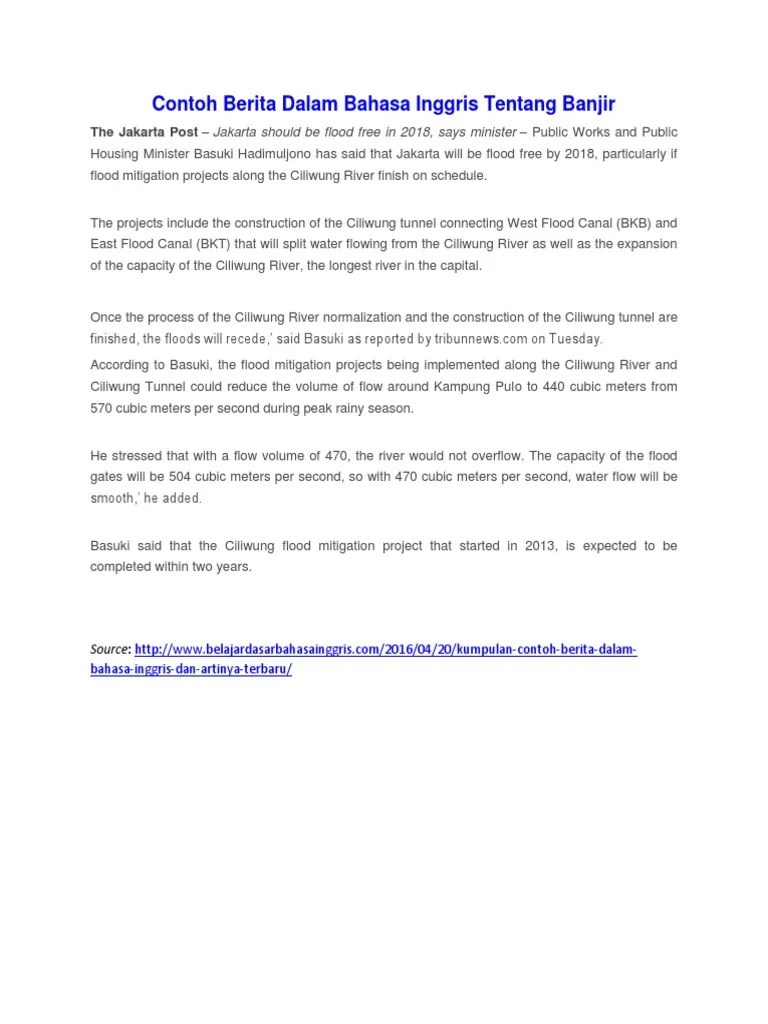 Contoh Berita Dalam Bahasa Inggris Tentang Banjir | PDF | Jakarta | Bodies  Of Water