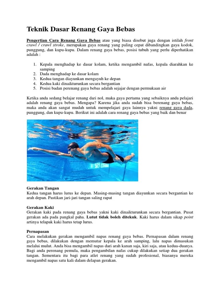 Pengambilan Nafas Renang Gaya Bebas Adalah