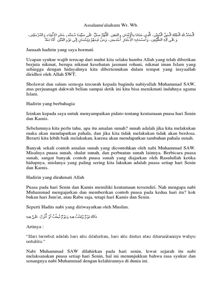 Contoh Pidato Keutamaan Puasa Sunah Senin Kamis | PDF