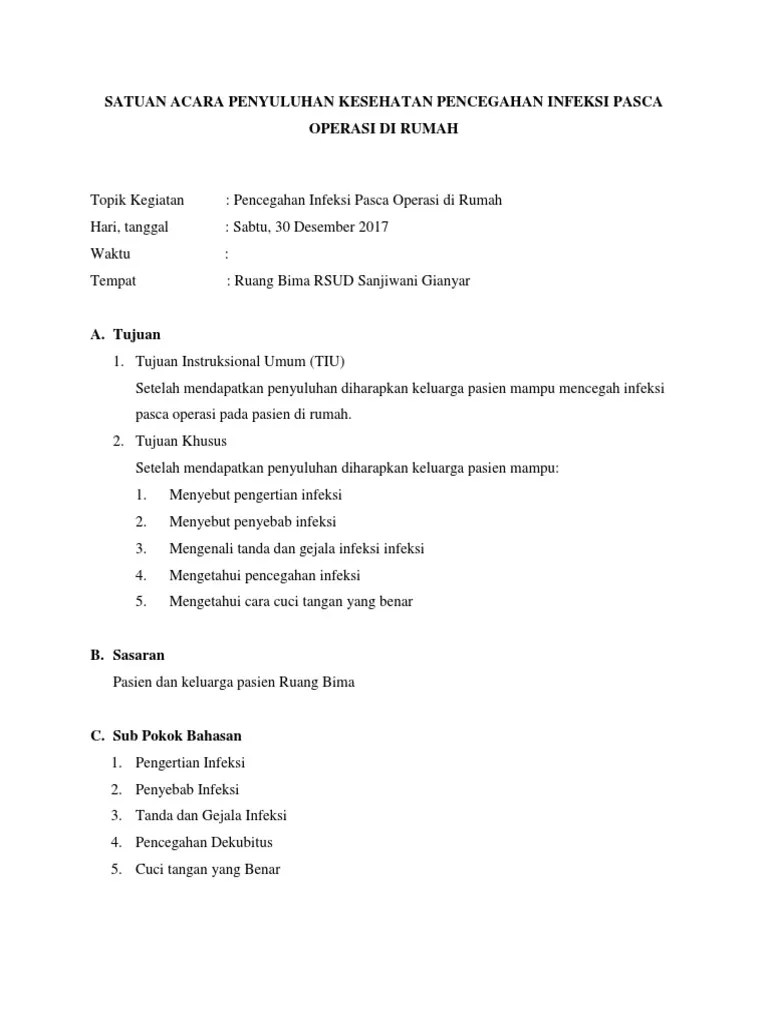 Satuan Acara Penyuluhan Kesehatan Pencegahan Infeksi | PDF