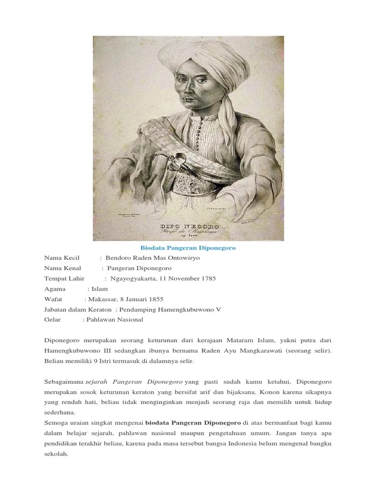 Biodata Pangeran Diponegoro | PDF
