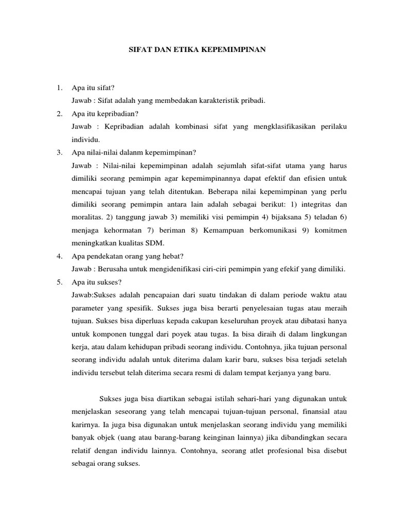 Jawaban Dan Soal Sifat Dan Etika Kepemimpinan | PDF