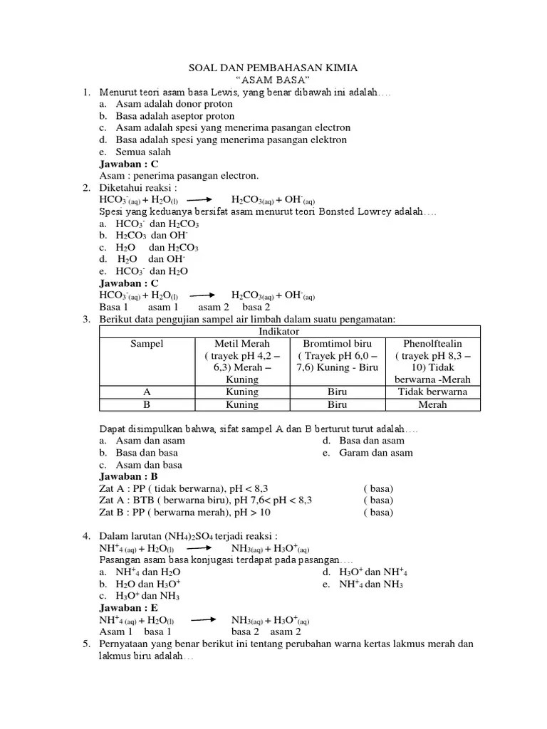 Soal Smk Tentang Asam Basa Beserta Penyelesaian