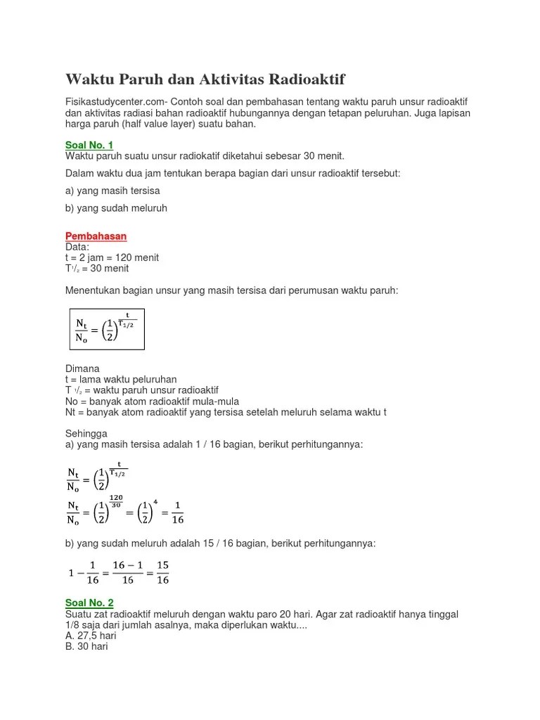 Waktu Paruh Dan Aktivitas Radioaktif | PDF