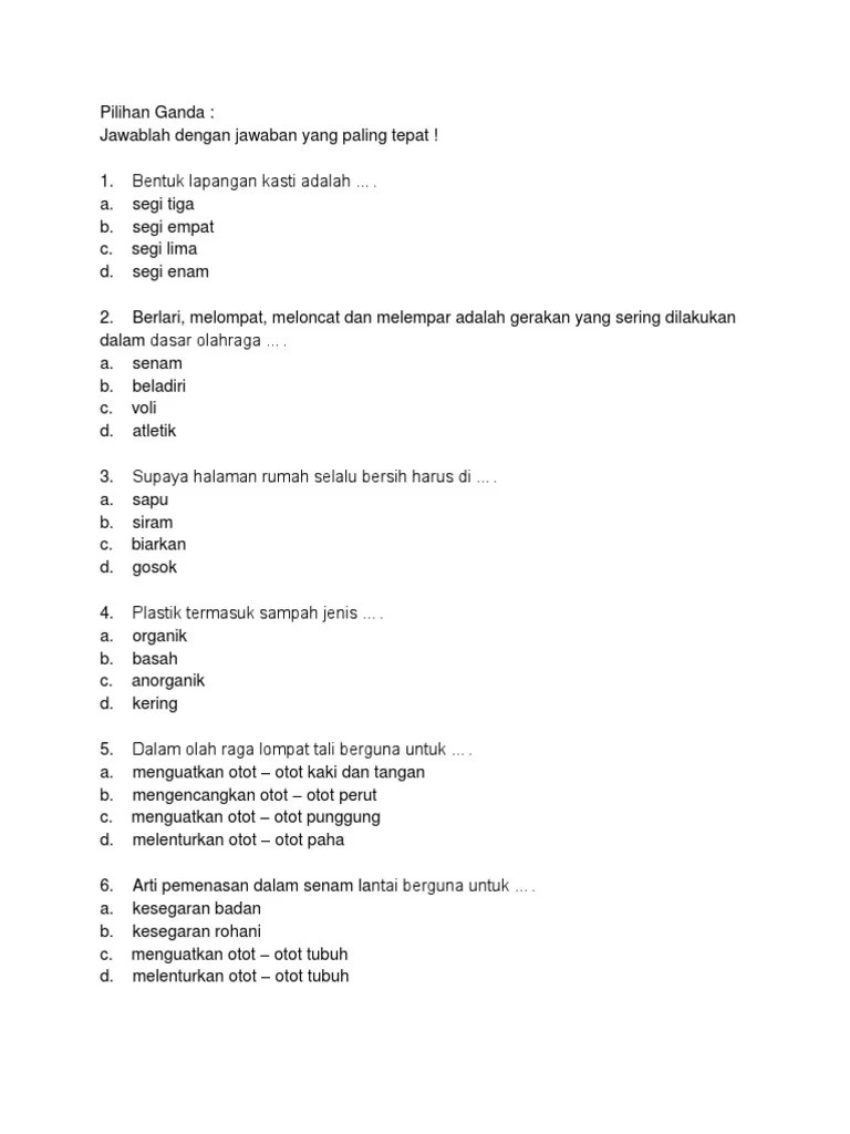 Soal Pilihan Ganda Beserta Jawabannya Tentang Senam Lantai