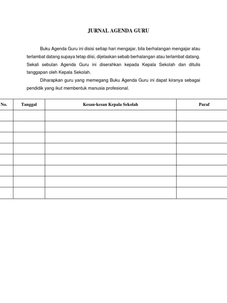 Pengertian Buku Agenda Guru