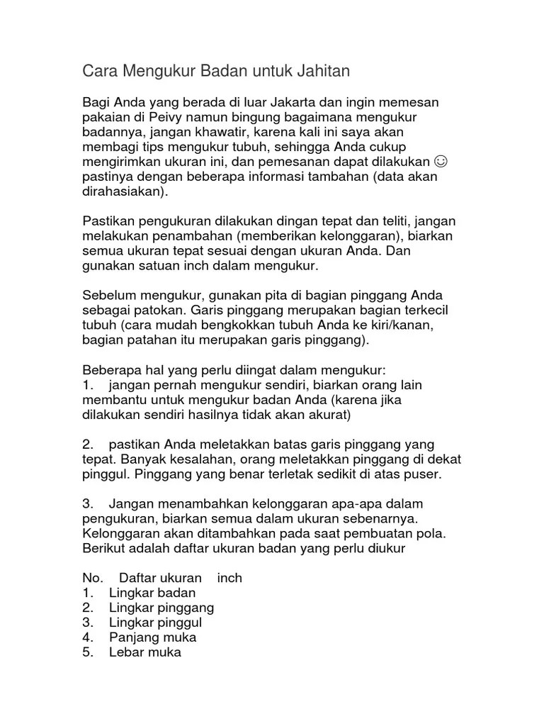 Cara Mengukur Badan Untuk Jahitan