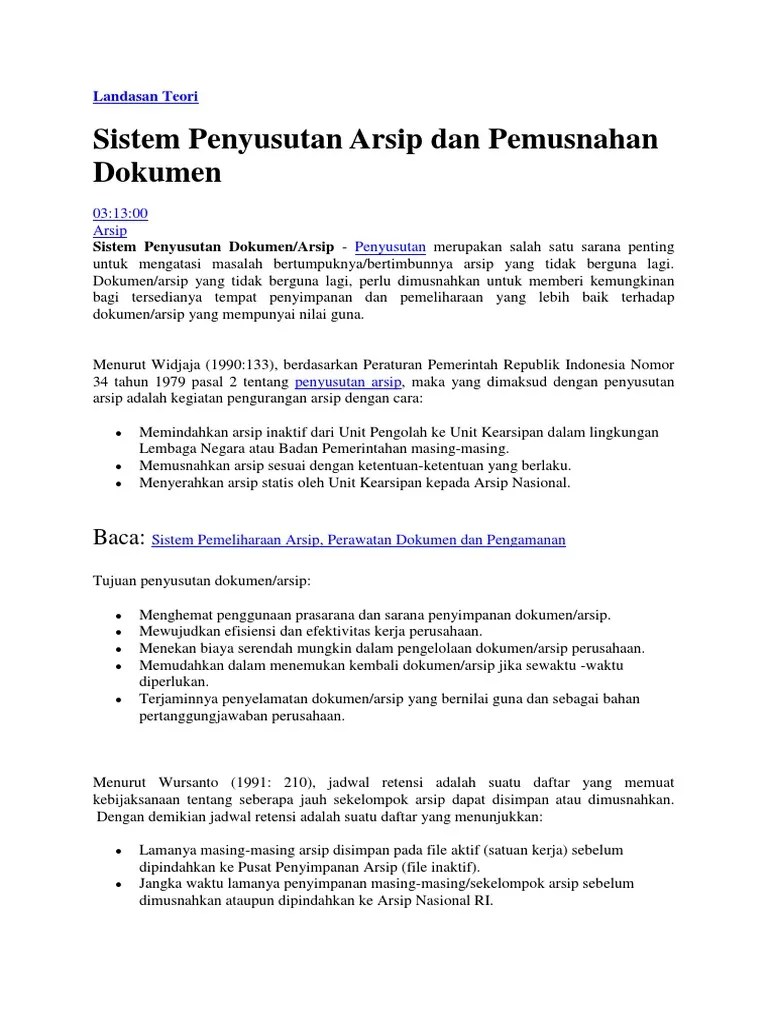 Landasan Teori Tentang Pemusnahan Arsip | PDF