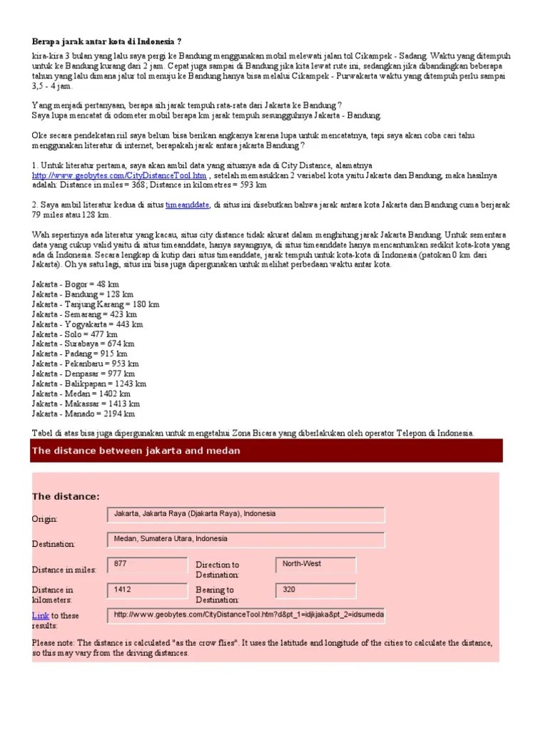 Berapa Jarak Antar Kota Di Indonesia | PDF