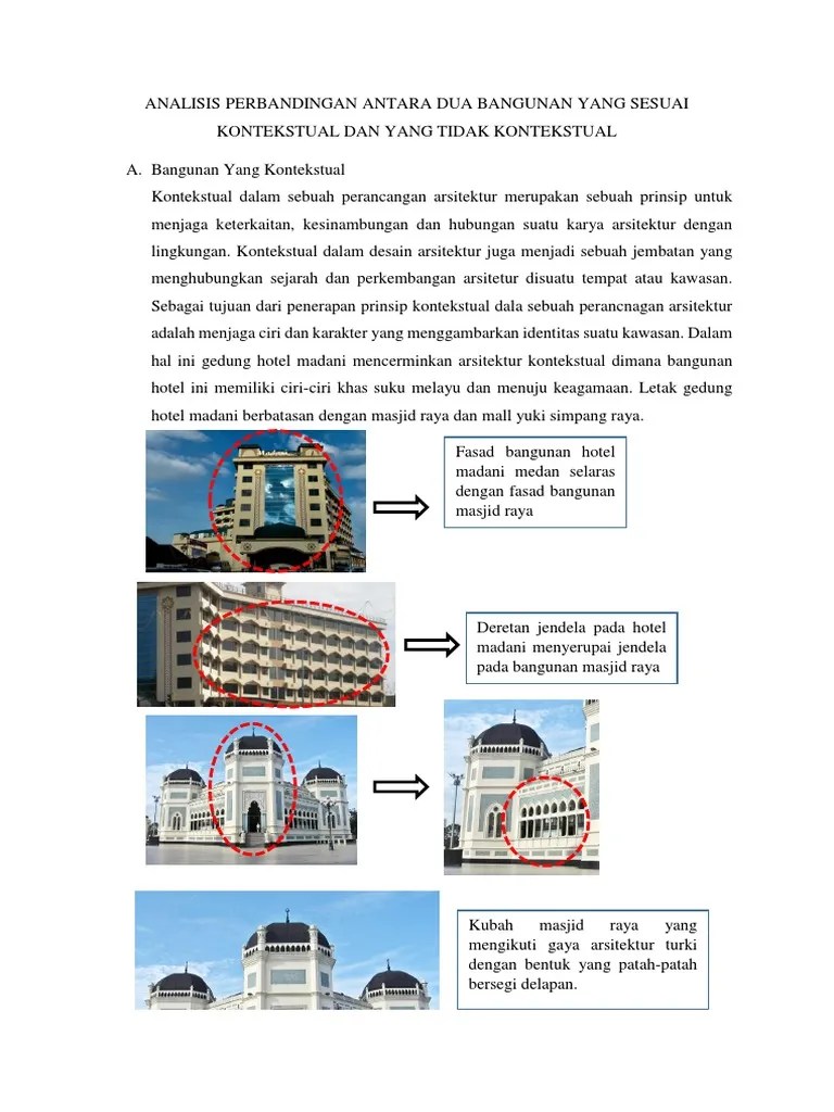 Analisis Perbandingan Antara Dua Bangunan Yang Sesuai Kontekstual Dan Yang  Tidak Kontekstual | PDF