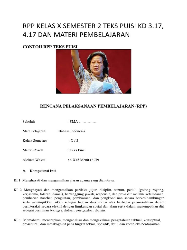 RPP Kelas X Semester 2 Teks Puisi KD 3 | PDF