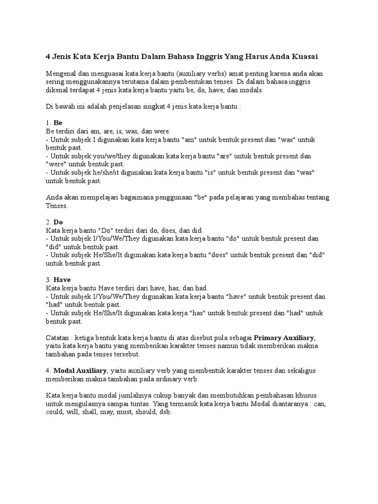 4 Jenis Kata Kerja Bantu Dalam Bahasa Inggris Yang Harus Anda Kuasai | PDF