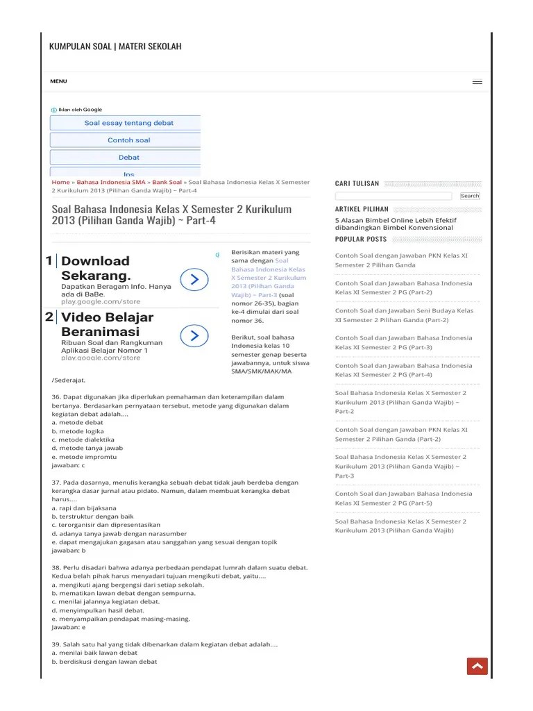 Soal Pilihan Ganda Bahasa Indonesia Smk Kelas X Kurikulum 2013