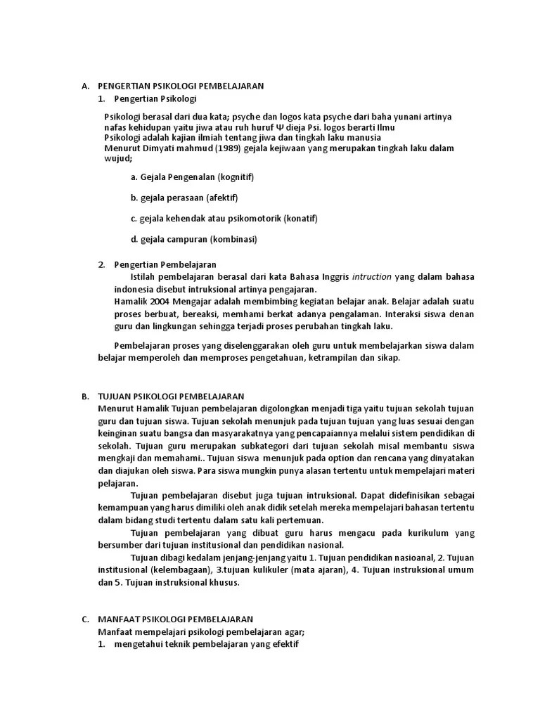 Pengertian Psikologi Pembelajaran | PDF