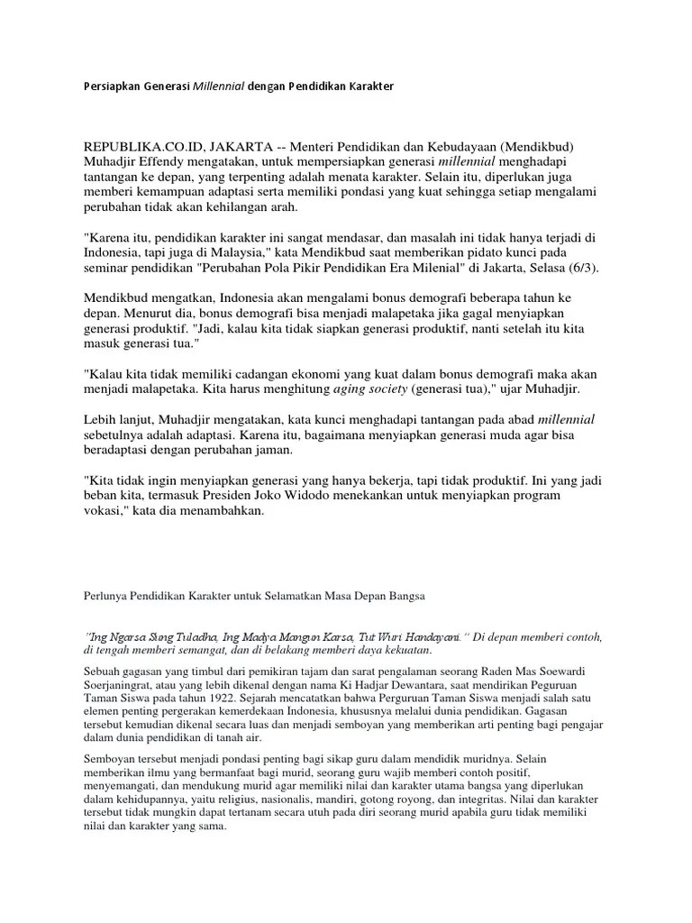 Pidato Tentang Pendidikan Karakter Di Era Milenial